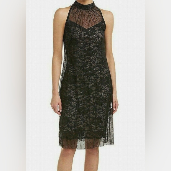 Alton Gray Dresses & Skirts - NEW Alton Gray High Neck Sleeveless Dress Layered Lace Overlay Black Beige 10